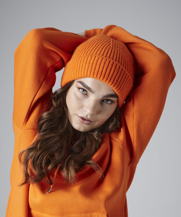 Engineered knit ribbed beanie