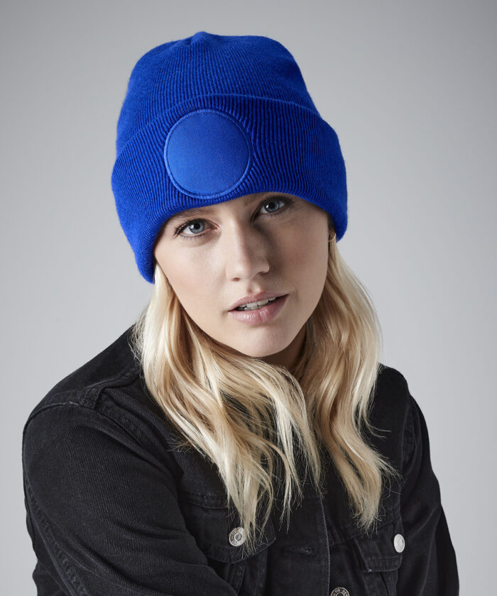 Circular patch beanie