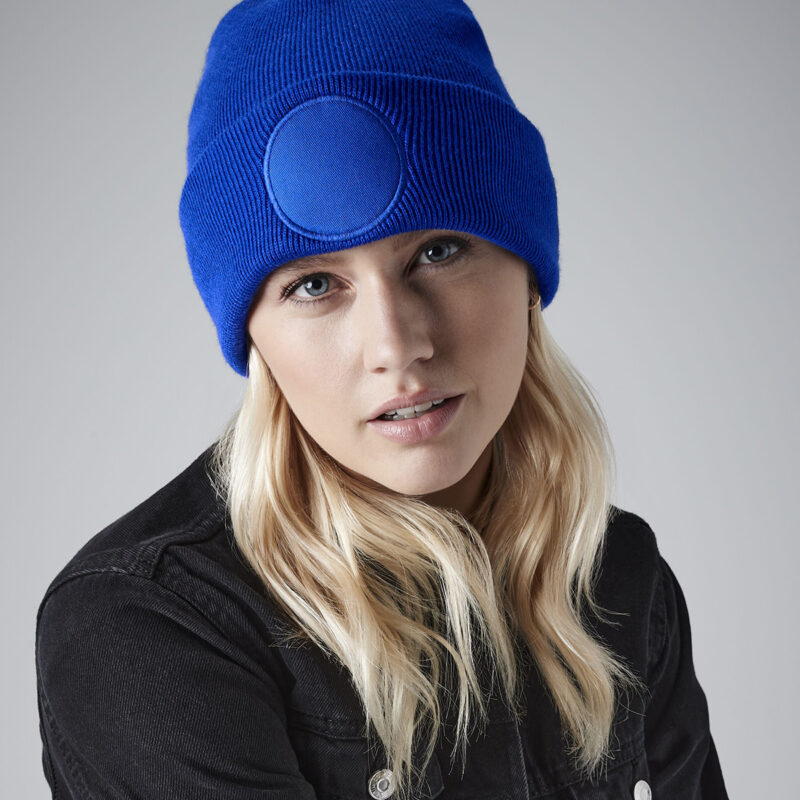 Circular patch beanie