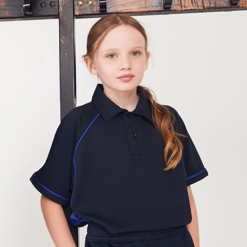 Kids piped performance polo