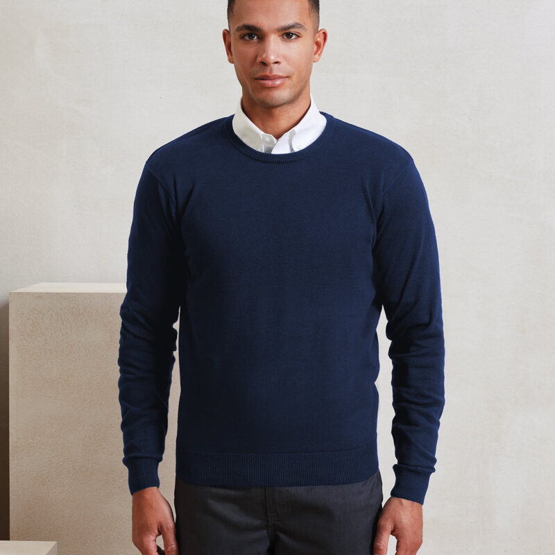 Crew neck cotton-rich knitted sweater